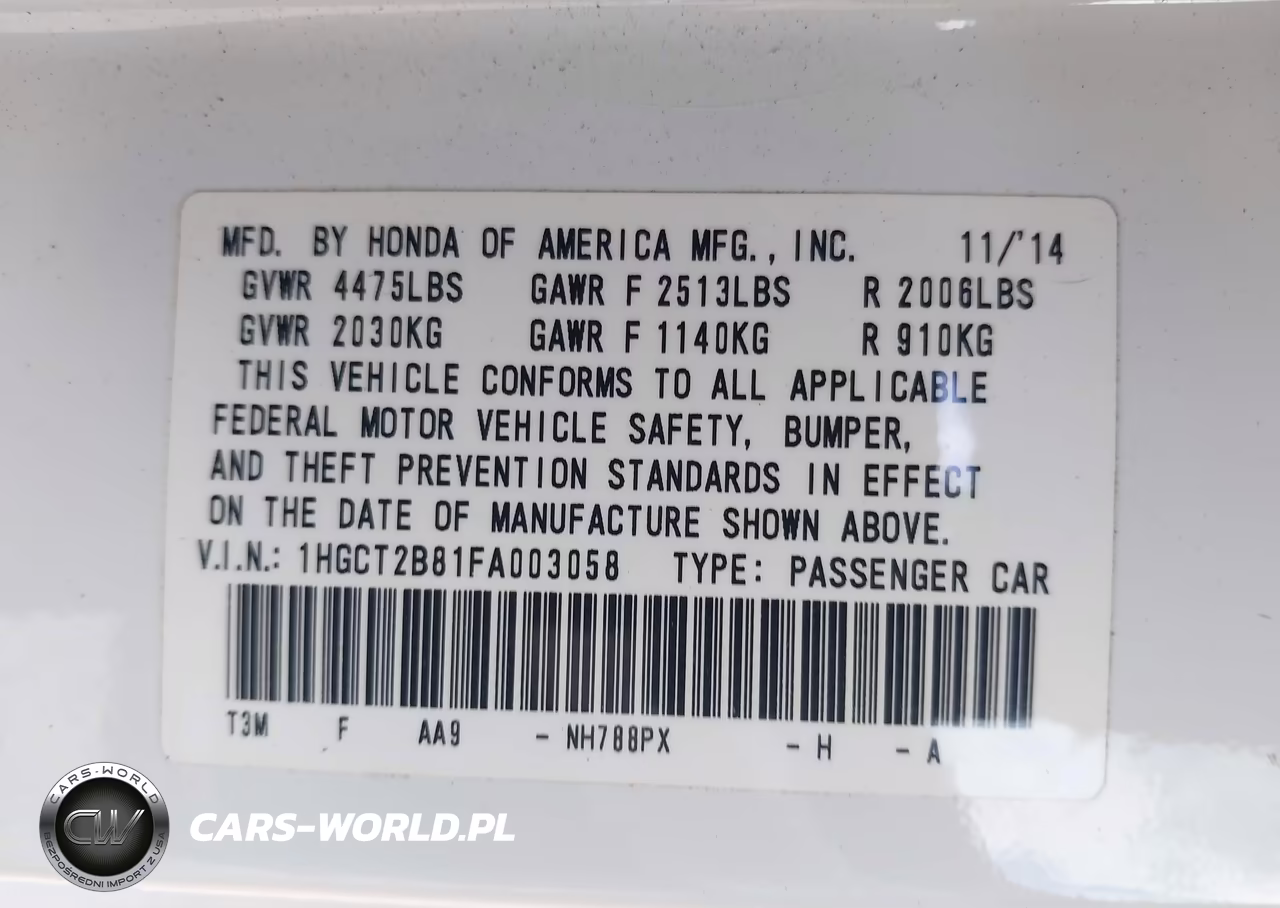 2015 Honda Accord Ex-L V-6 VIN:1HGCT2B81FA003058 - 9