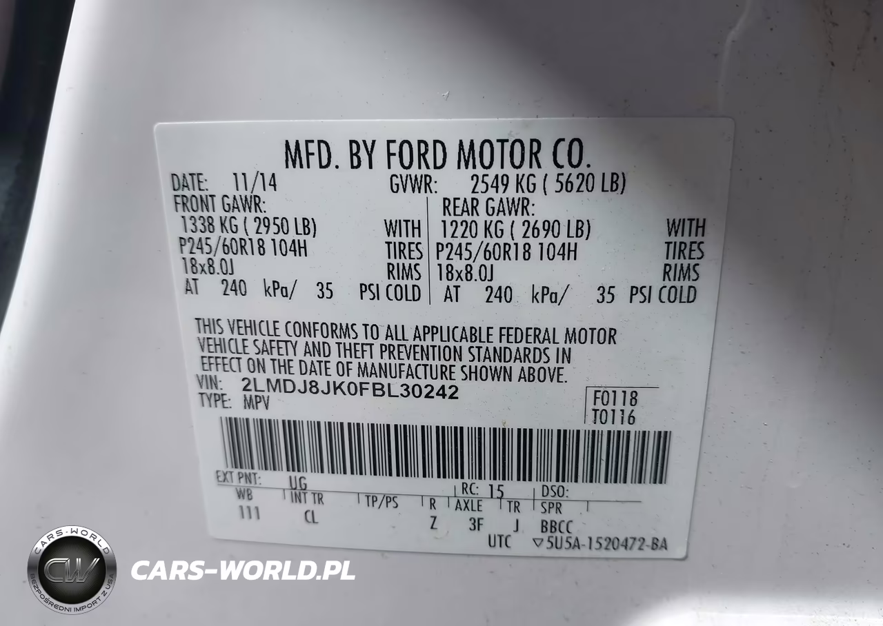 2015 Lincoln Mkx VIN:2LMDJ8JK0FBL30242 - 9