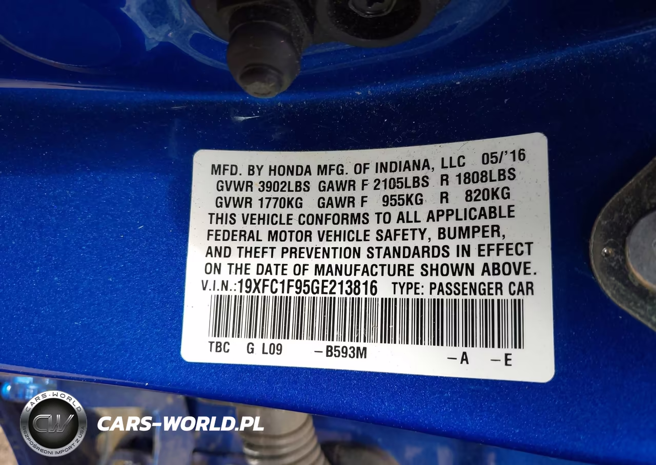 2016 Honda Civic Touring VIN:19XFC1F95GE213816 - 9