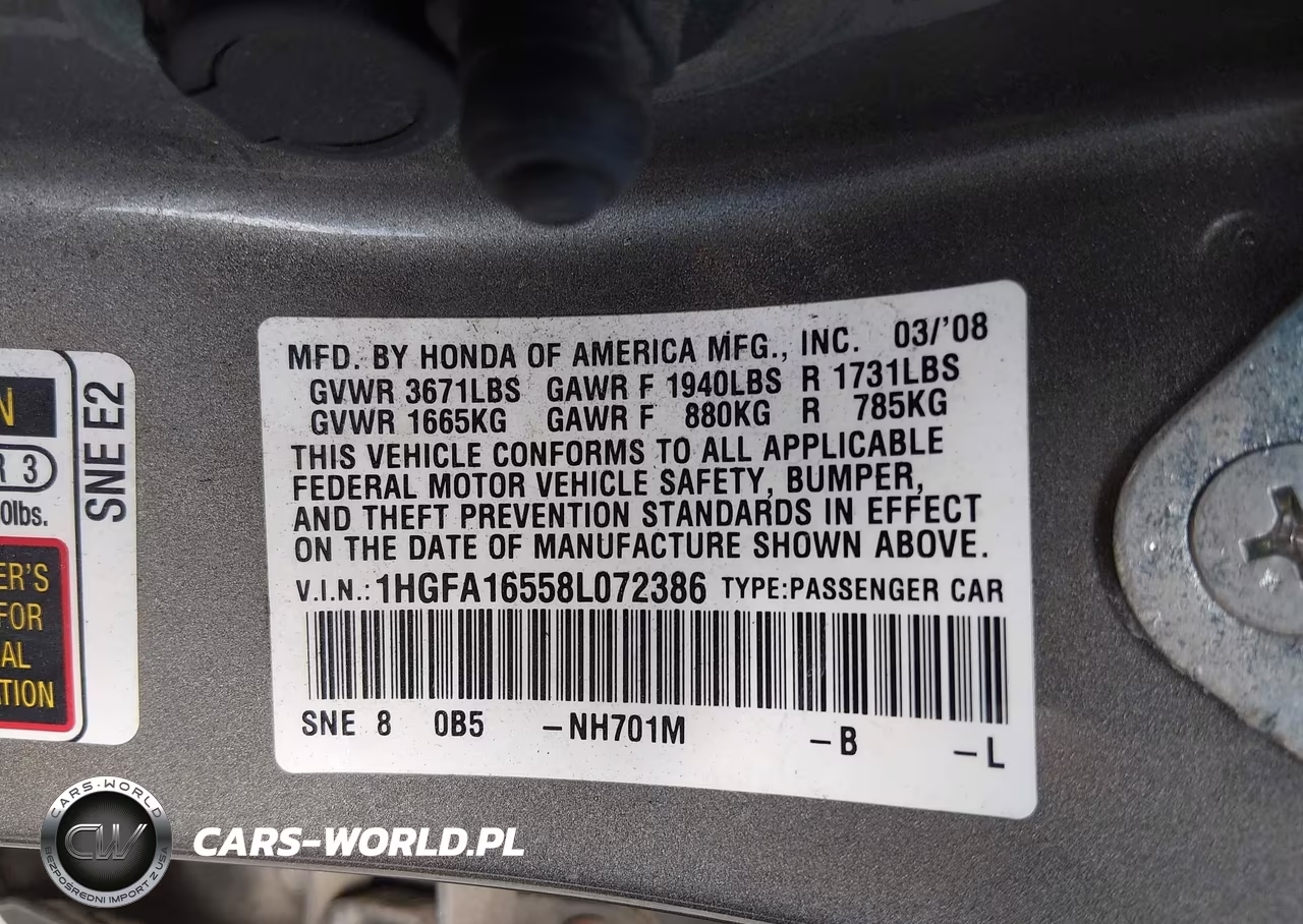 2008 Honda Civic Lx VIN:1HGFA16558L072386 - 9