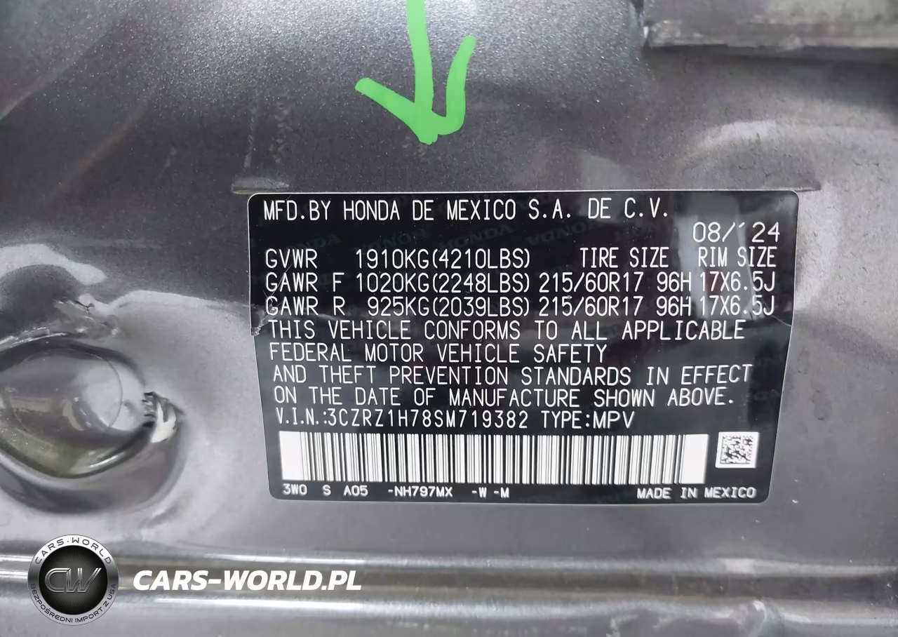 2025 Honda Hr-V 2Wd Ex-L VIN:3CZRZ1H78SM719382 - 9