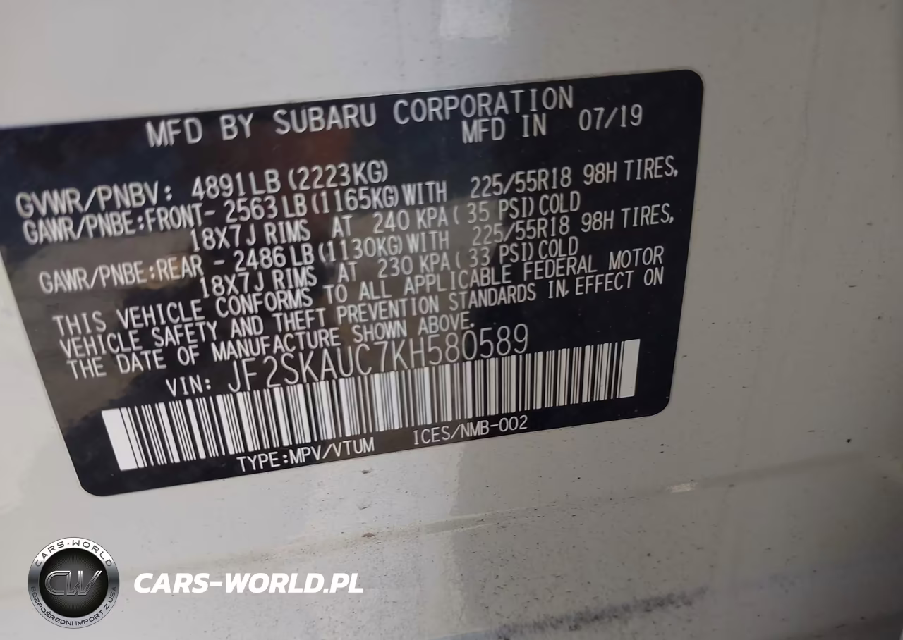 2019 Subaru Forester Limited VIN:JF2SKAUC7KH580589 - 9
