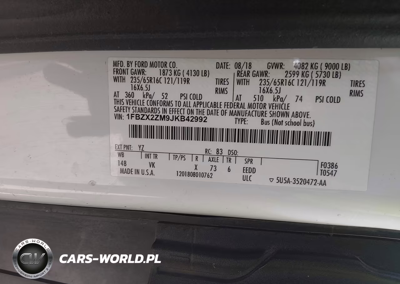 2018 Ford Transit-350 Xl VIN:1FBZX2ZM9JKB42992 - 9