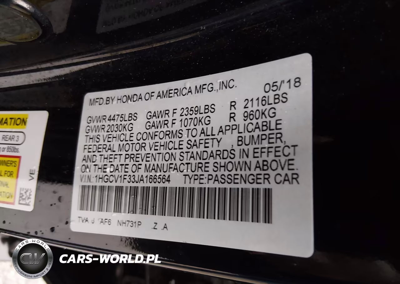 2018 Honda Accord Sport VIN:1HGCV1F33JA166564 - 9