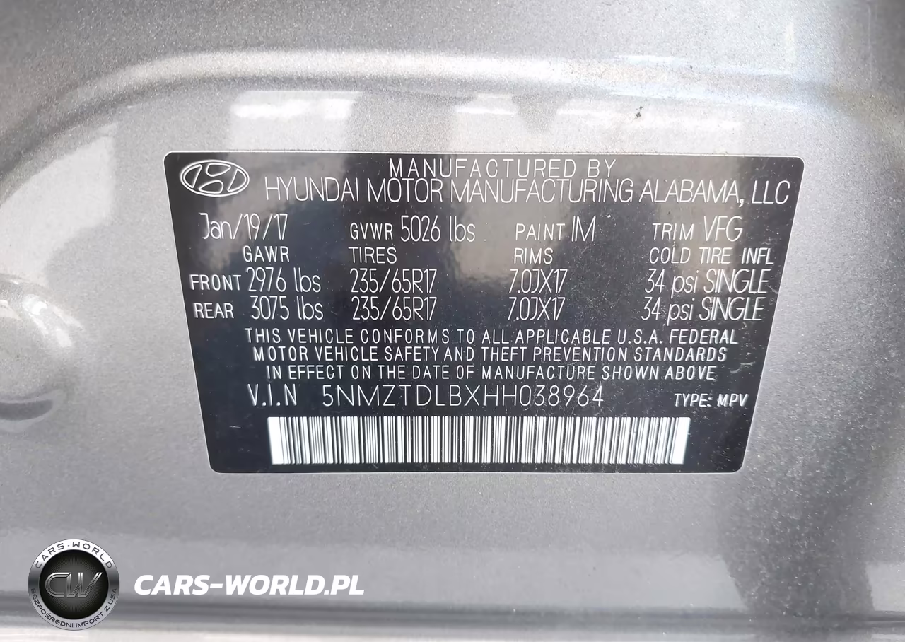 2017 Hyundai Santa Fe Sport 2.4L VIN:5NMZTDLBXHH038964 - 9