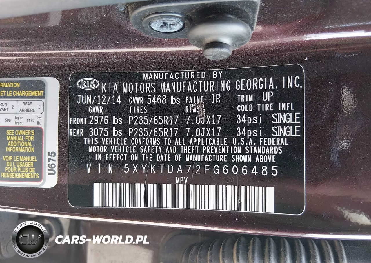 2015 Kia Sorento Lx V6 VIN:5XYKTDA72FG606485 - 9