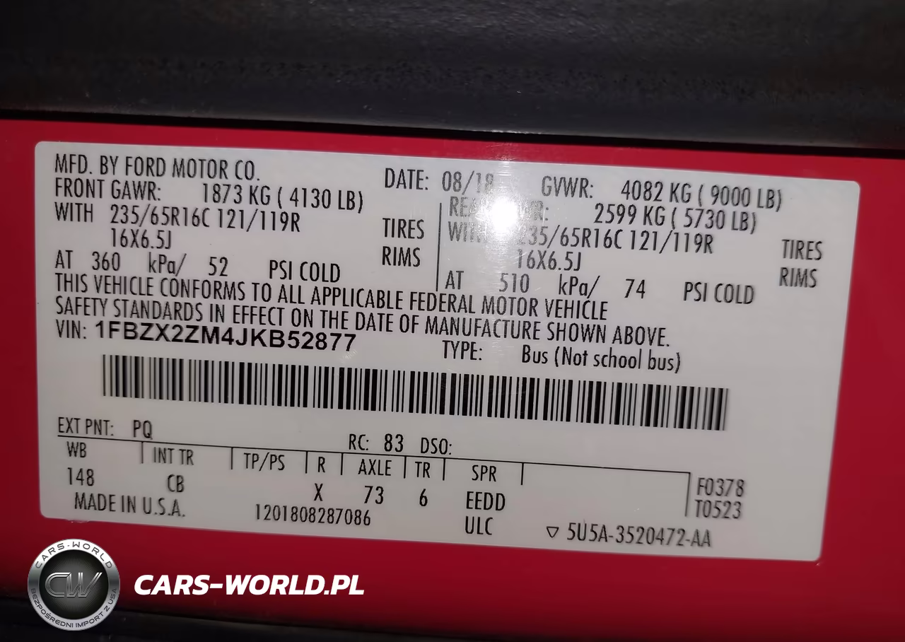 2018 Ford Transit-350 Xl VIN:1FBZX2ZM4JKB52877 - 9