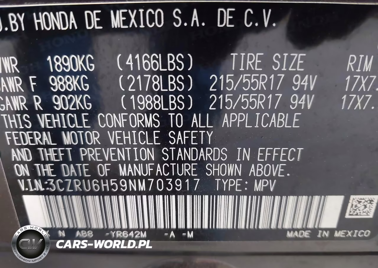 2022 Honda Hr-V Awd Ex VIN:3CZRU6H59NM703917 - 9