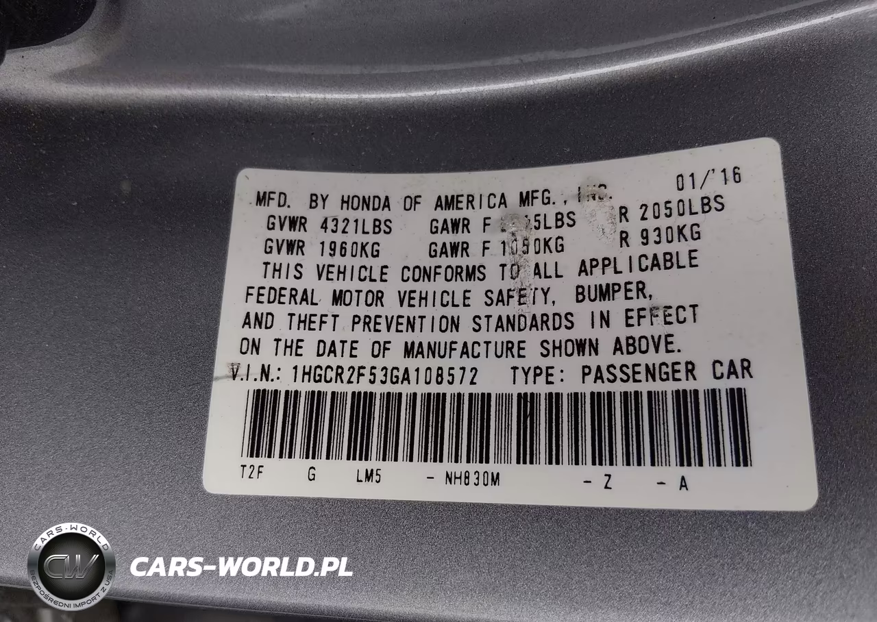 2016 Honda Accord Sport VIN:1HGCR2F53GA108572 - 9