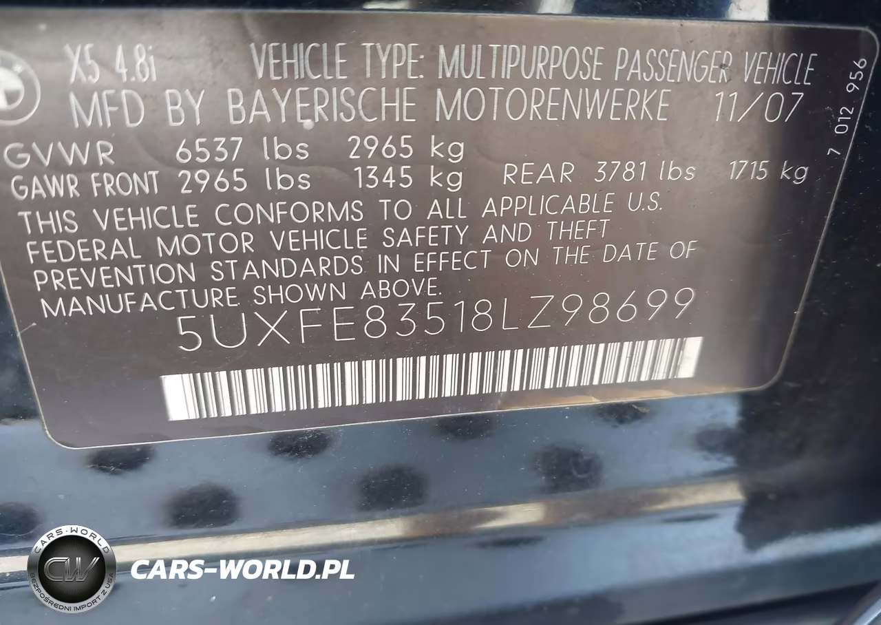 2008 BMW X5 4.8I VIN:5UXFE83518LZ98699 - 9