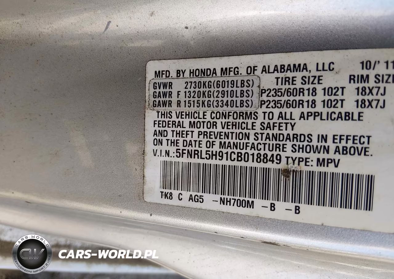 2012 Honda Odyssey Touring-Touring Elite VIN:5FNRL5H91CB018849 - 9