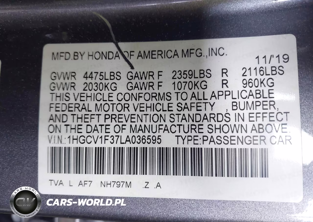 2020 Honda Accord Sport VIN:1HGCV1F37LA036595 - 9