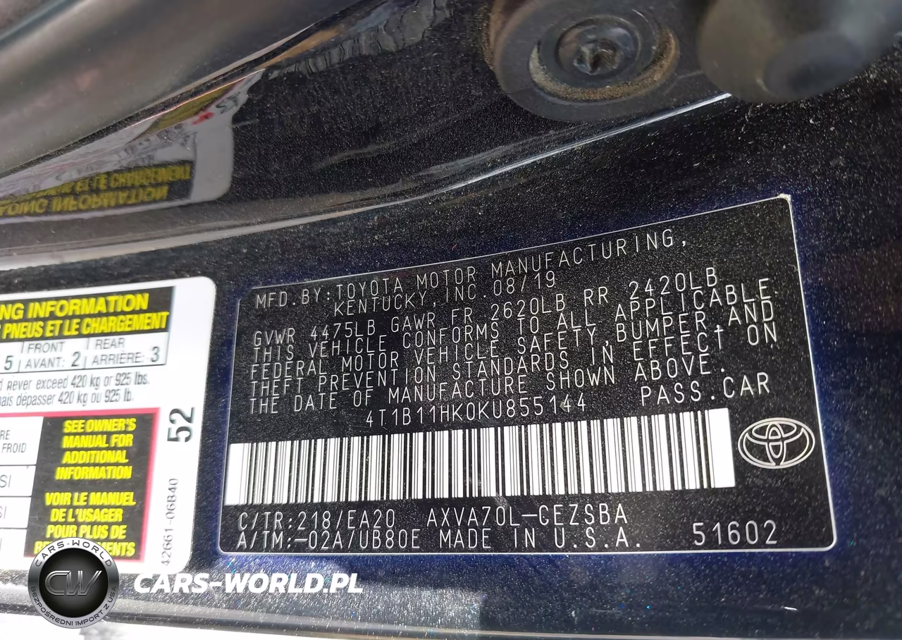 2019 Toyota Camry Se VIN:4T1B11HK0KU855144 - 9