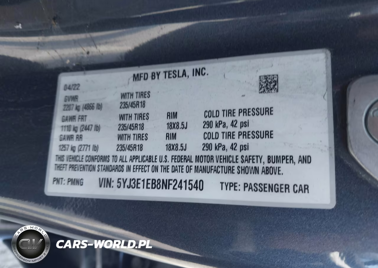 2022 Tesla Model 3 Long Range Dual Motor All-Wheel Drive VIN:5YJ3E1EB8NF241540 - 9