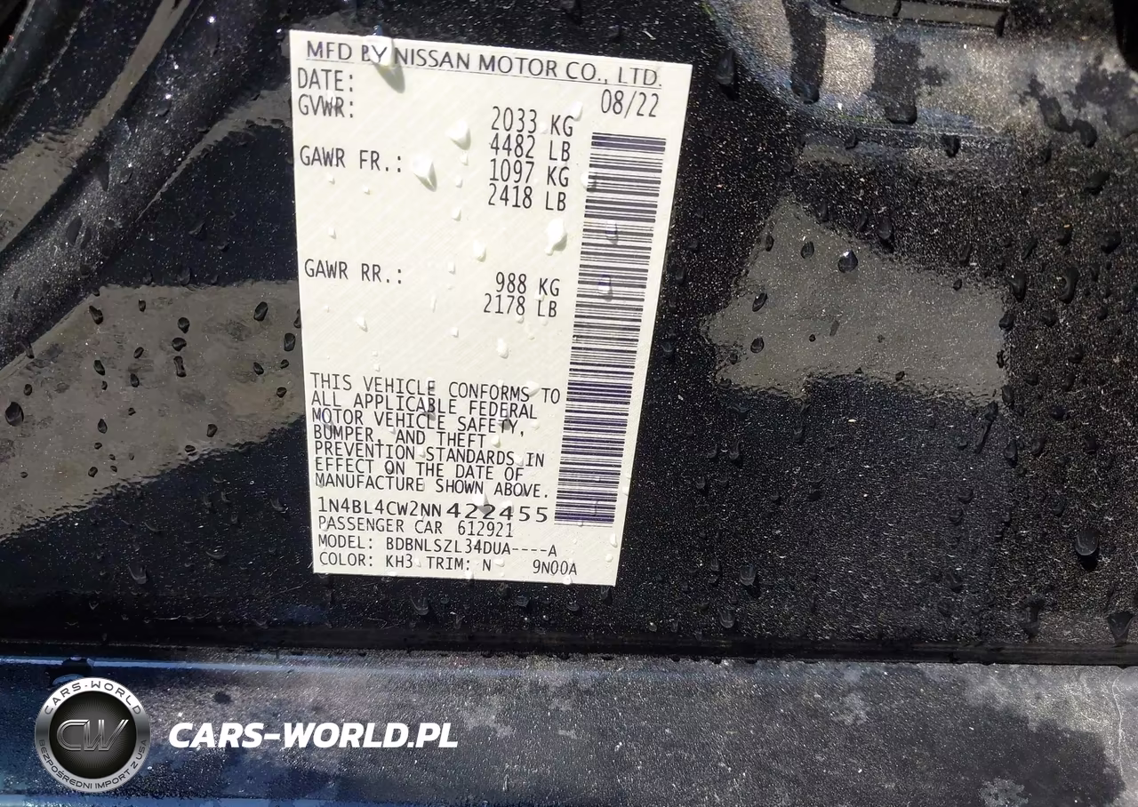 2022 Nissan Altima Sr Intelligent Awd VIN:1N4BL4CW2NN422455 - 9