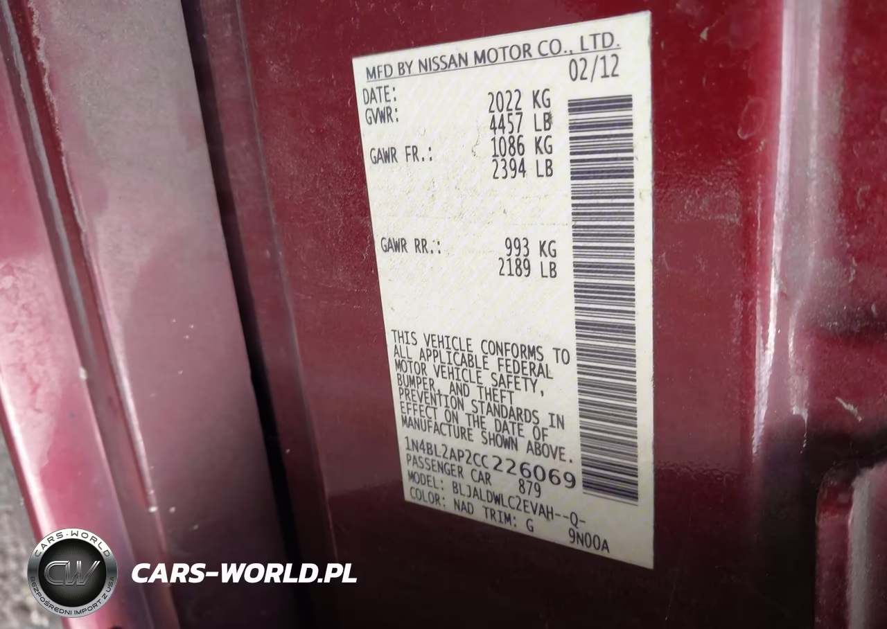 2012 Nissan Altima 3.5 Sr VIN:1N4BL2AP2CC226069 - 9