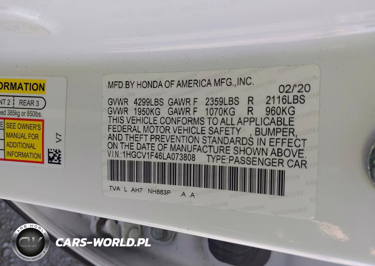 2020 Honda Accord Ex VIN:1HGCV1F46LA073808 - 9