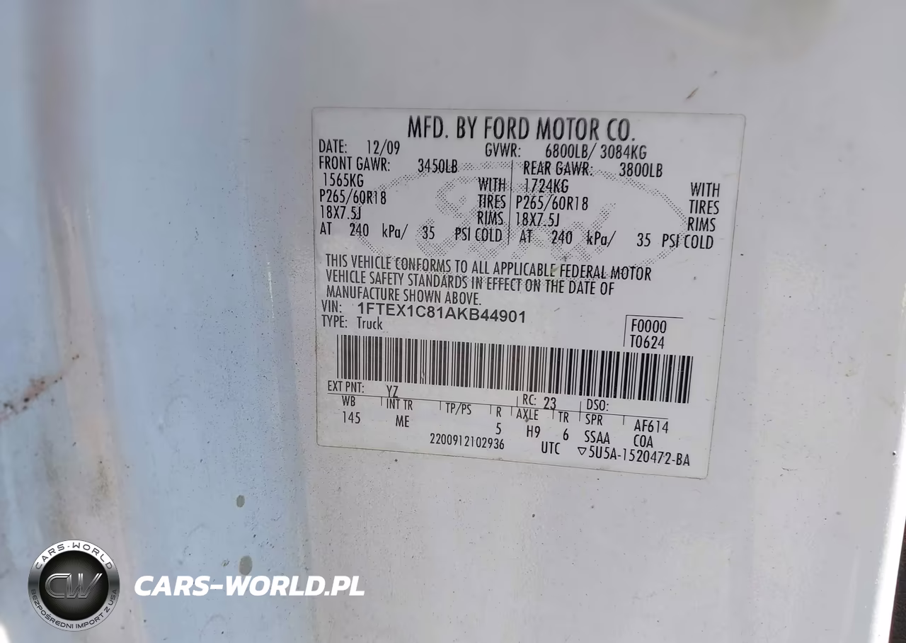 2010 Ford F-150 Fx2 Sport-Stx-Xl-Xlt VIN:1FTEX1C81AKB44901 - 9