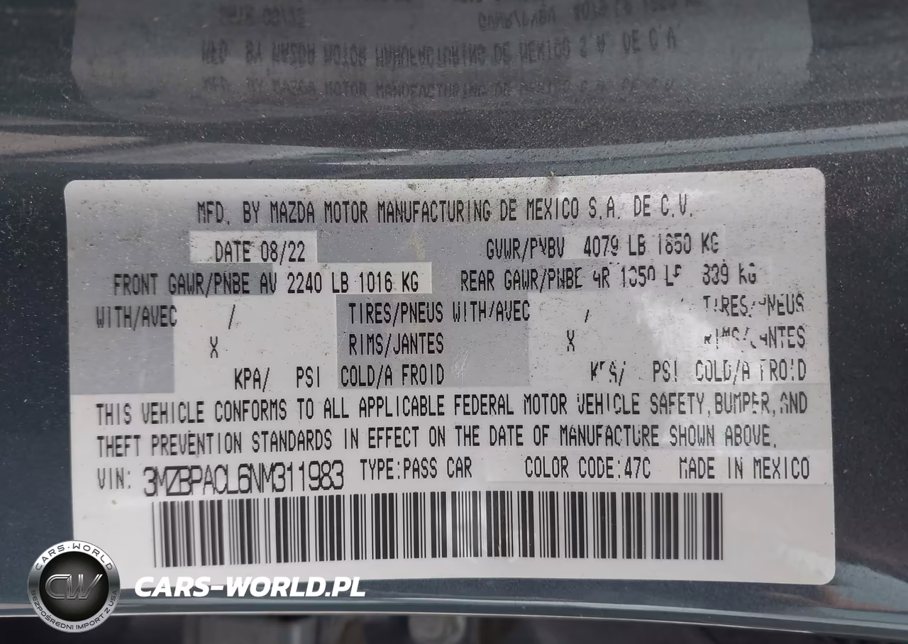 2022 Mazda Mazda3 Carbon Edition VIN:3MZBPACL6NM311983 - 9
