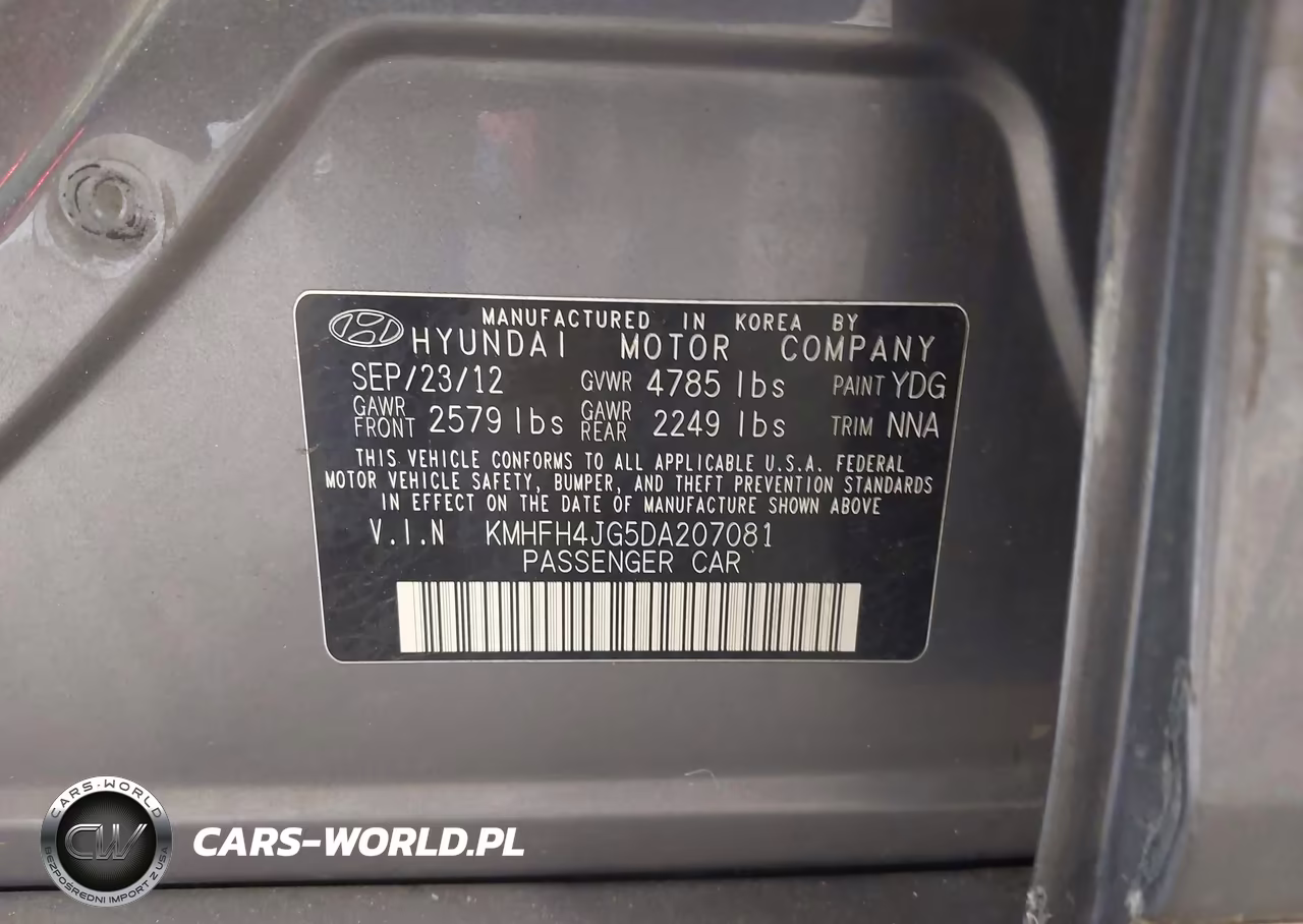 2013 Hyundai Azera VIN:KMHFH4JG5DA207081 - 9
