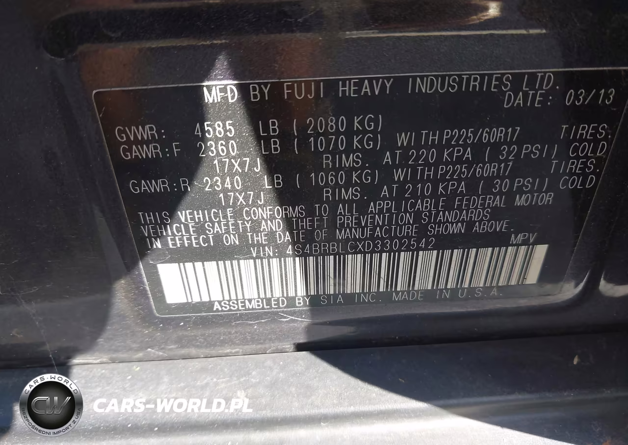 2013 Subaru Outback 2.5I Limited VIN:4S4BRBLCXD3302542 - 9
