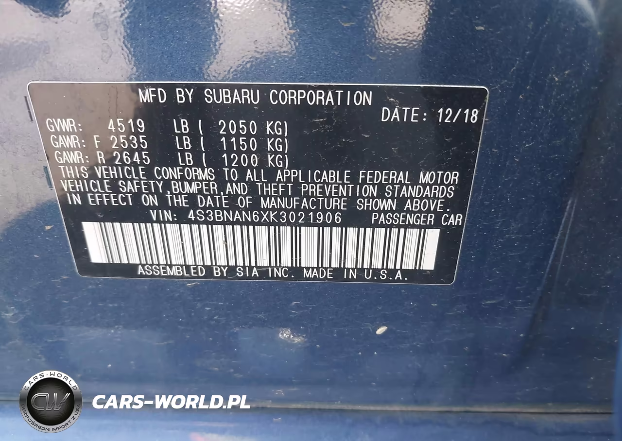 2019 Subaru Legacy 2.5I Limited VIN:4S3BNAN6XK3021906 - 9