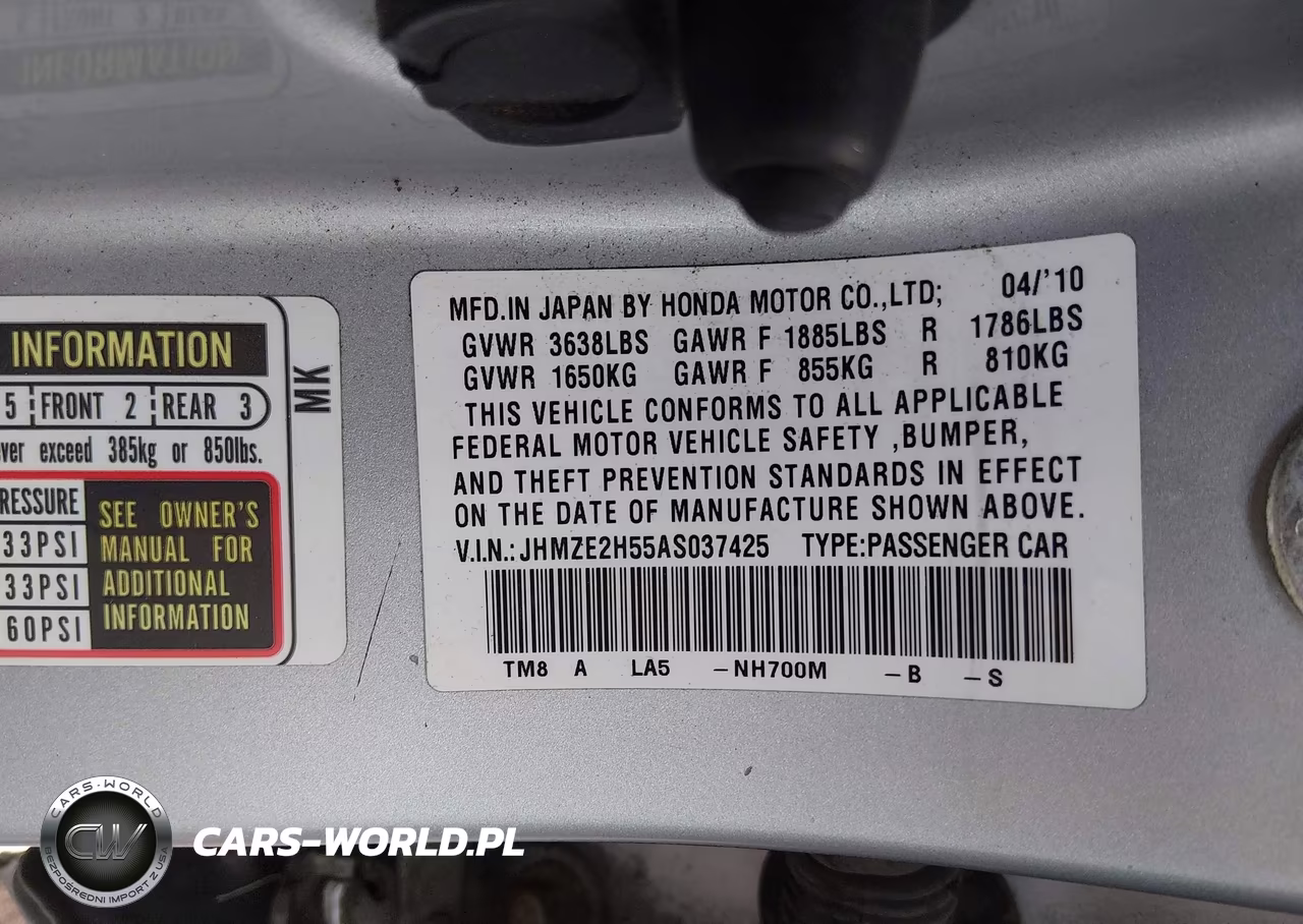 2010 Honda Insight Lx VIN:JHMZE2H55AS037425 - 9
