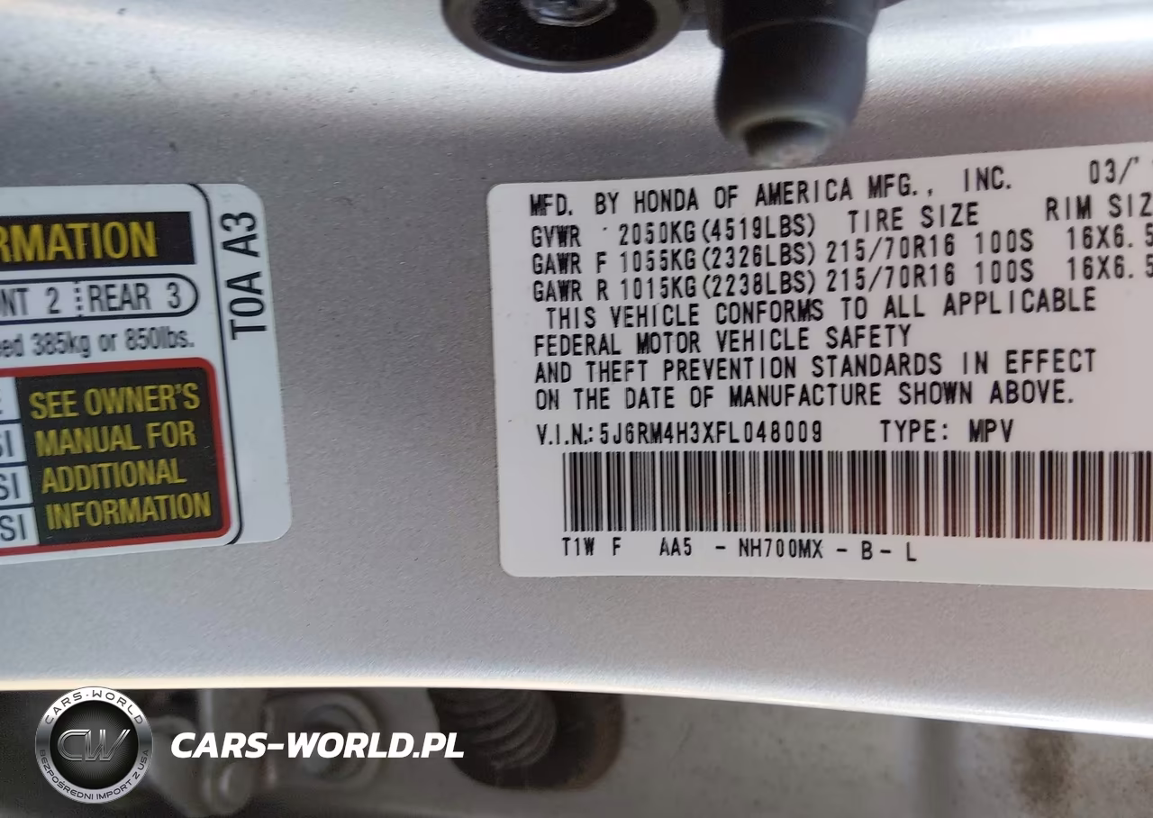 2015 Honda Cr-V Lx VIN:5J6RM4H3XFL048009 - 9