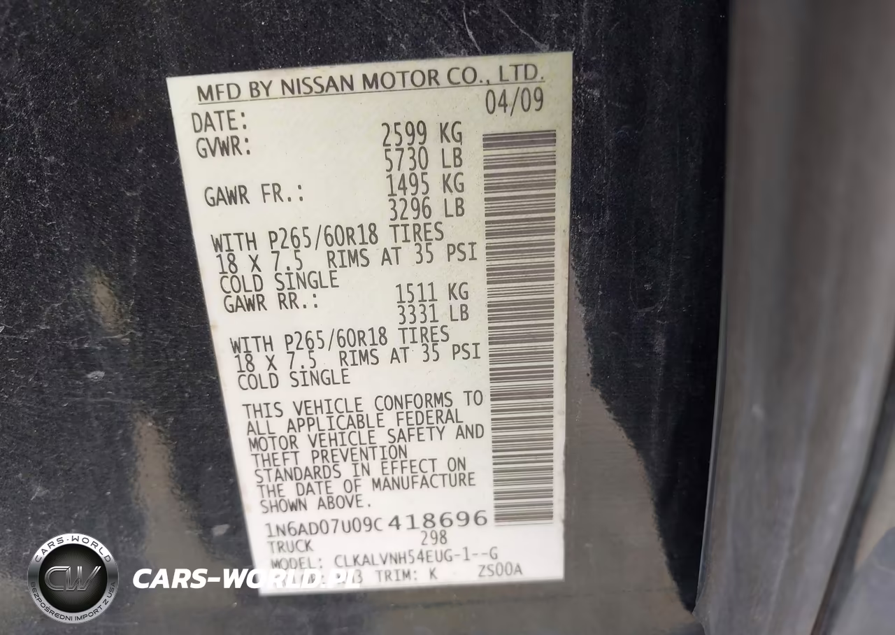 2009 Nissan Frontier Le VIN:1N6AD07U09C418696 - 9