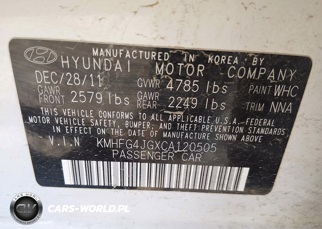 2012 Hyundai Azera VIN:KMHFG4JGXCA120505 - 9