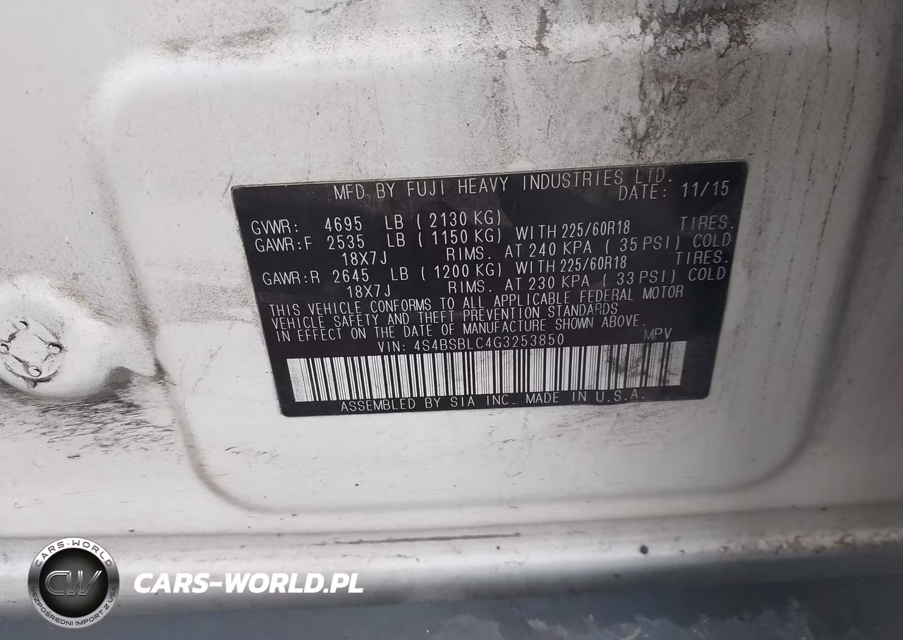 2016 Subaru Outback 2.5I Limited VIN:4S4BSBLC4G3253850 - 9