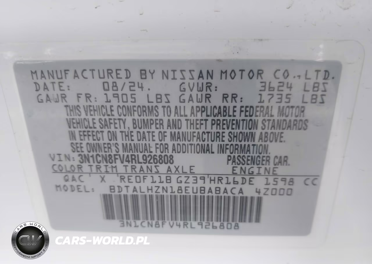 2024 Nissan Versa 1.6 Sr VIN:3N1CN8FV4RL926808 - 9