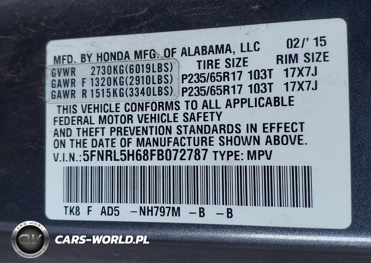 2015 Honda Odyssey Ex-L VIN:5FNRL5H68FB072787 - 9