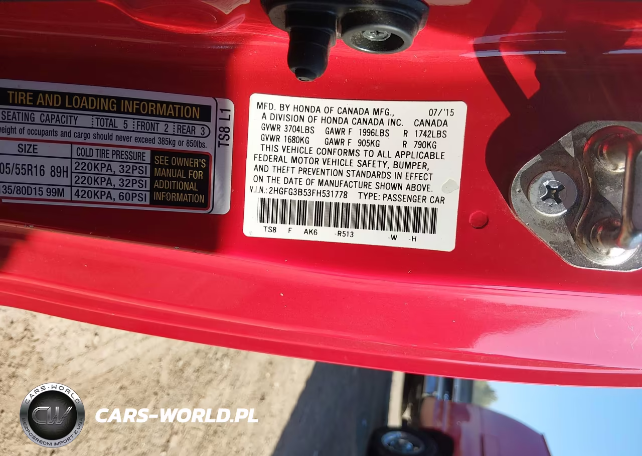 2015 Honda Civic Lx VIN:2HGFG3B53FH531778 - 9