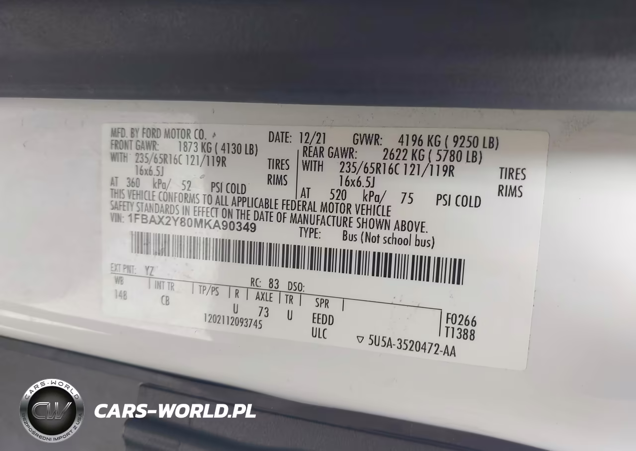 2021 Ford Transit-350 Passenger Van Xl VIN:1FBAX2Y80MKA90349 - 9