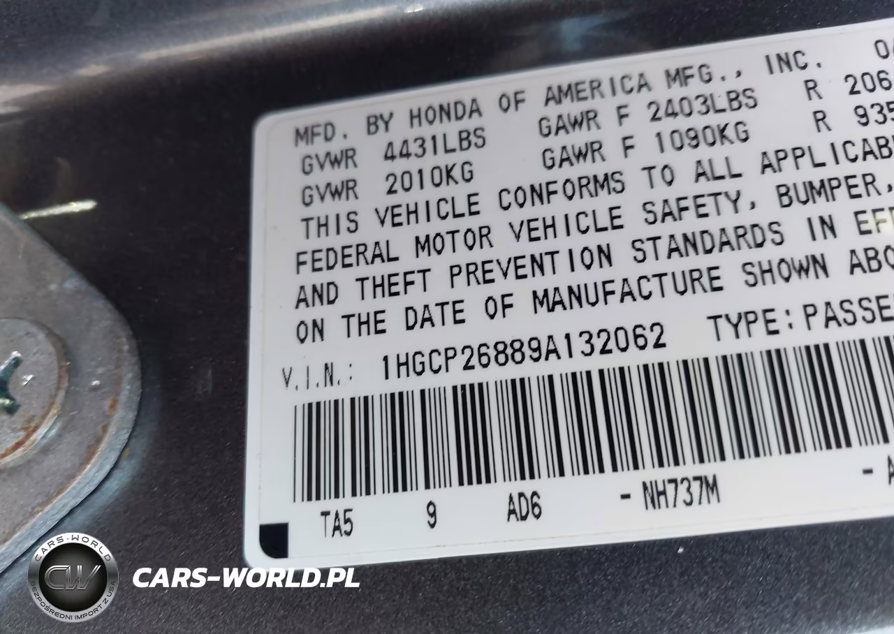 2009 Honda Accord 2.4 Ex-L VIN:1HGCP26889A132062 - 9