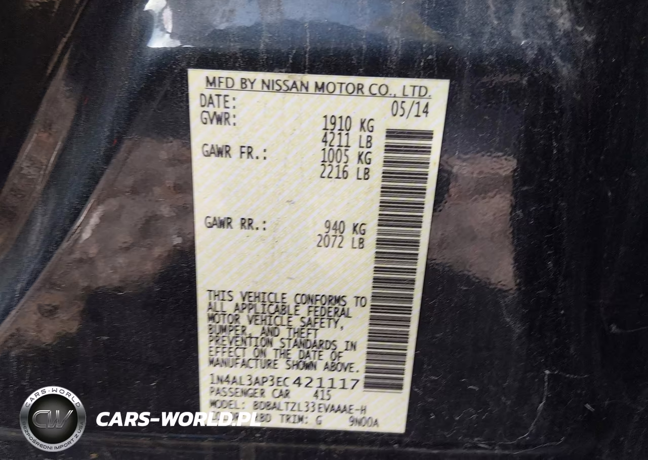 2014 Nissan Altima 2.5 Sv VIN:1N4AL3AP3EC421117 - 9