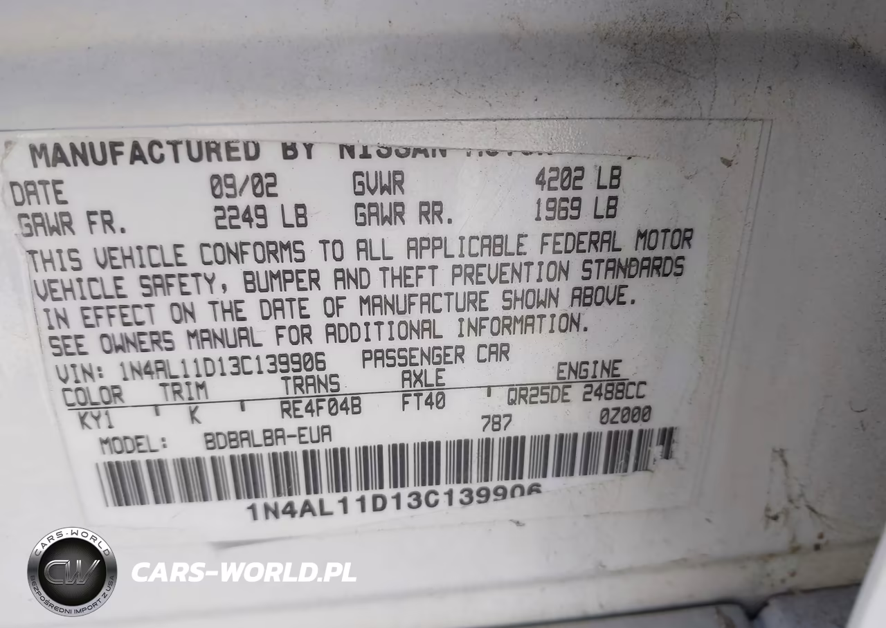 2003 Nissan Altima 2.5 S VIN:1N4AL11D13C139906 - 9