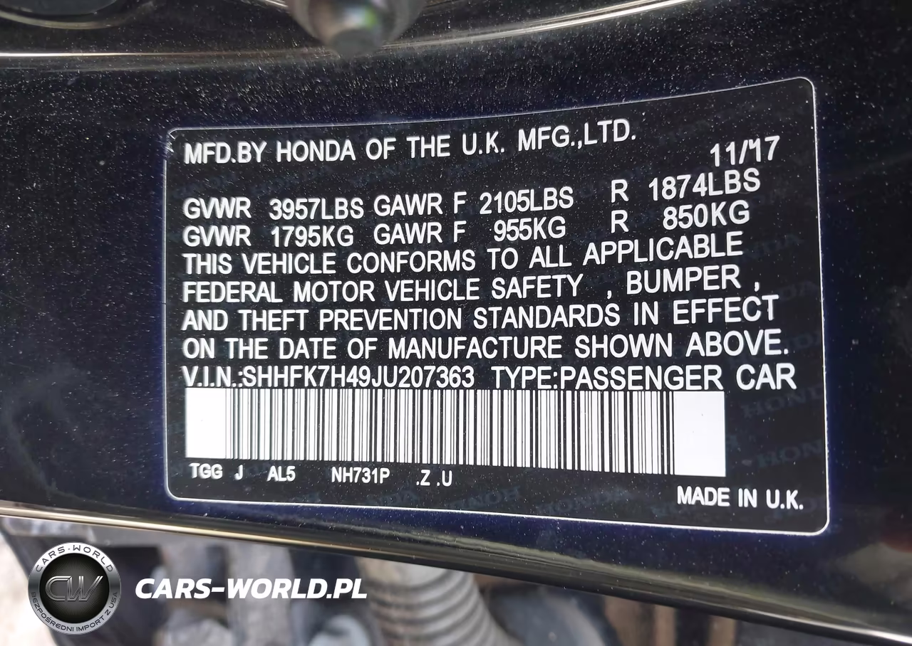 2018 Honda Civic Sport VIN:SHHFK7H49JU207363 - 9