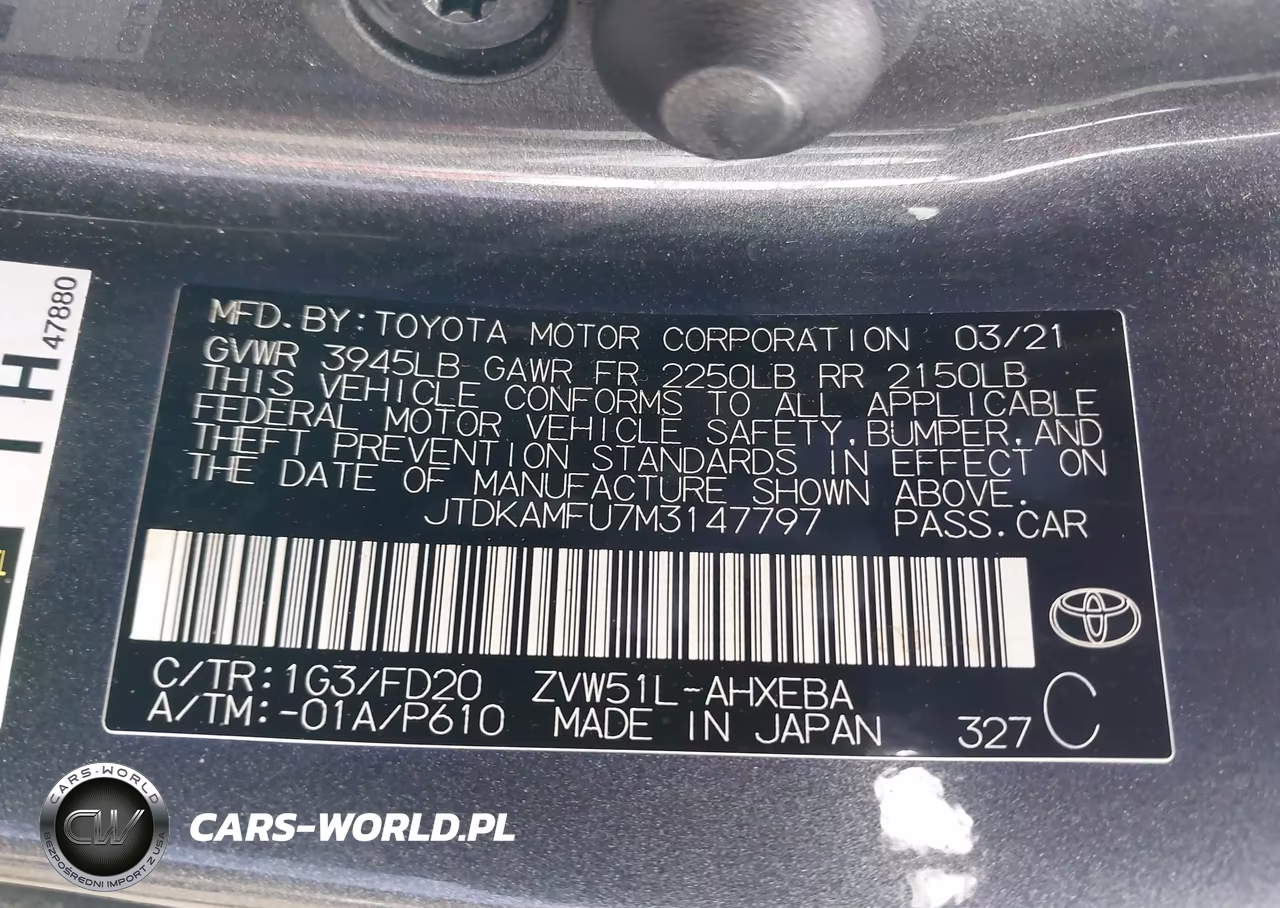 2021 Toyota Prius Le VIN:JTDKAMFU7M3147797 - 9