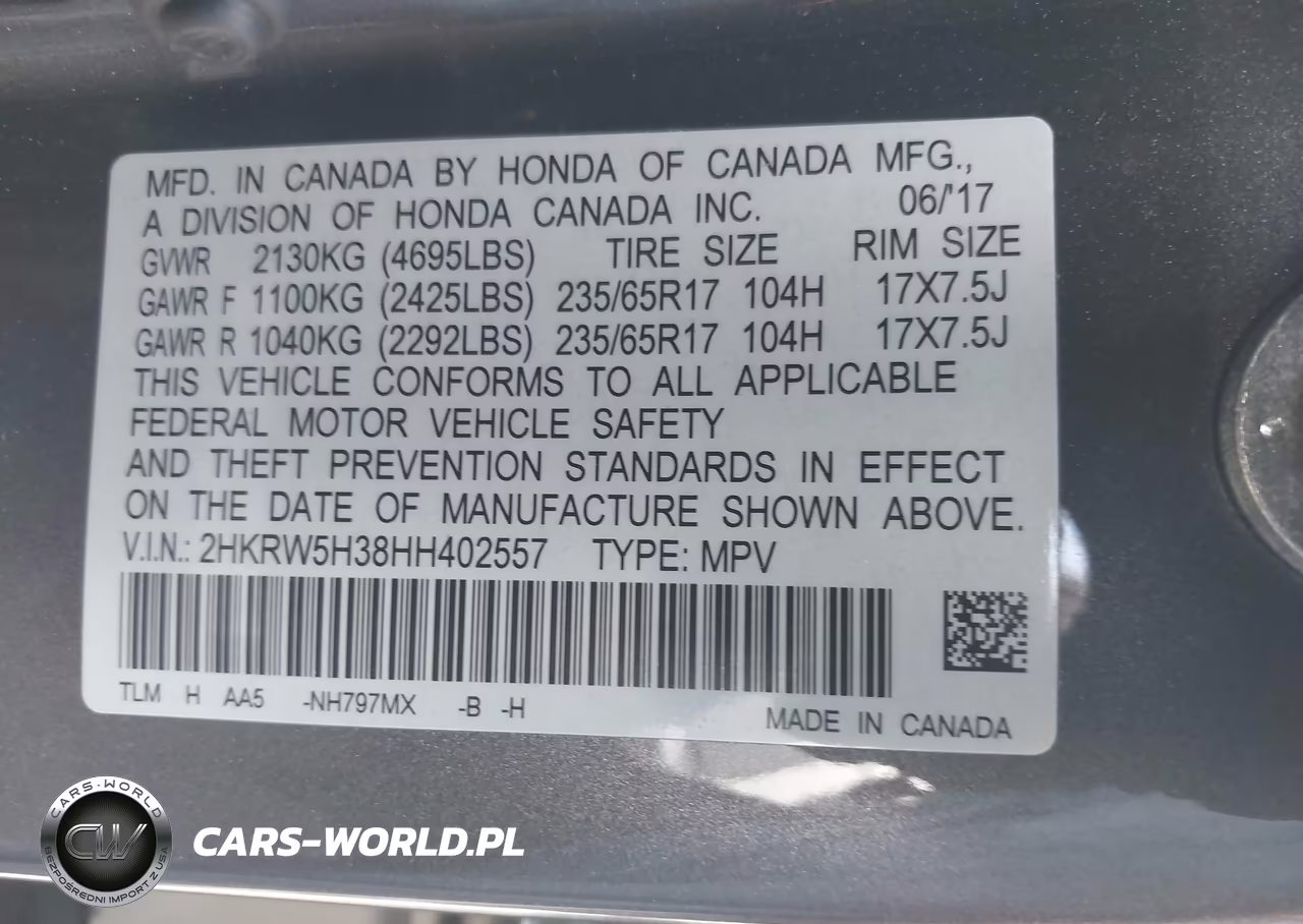 2017 Honda Cr-V Lx VIN:2HKRW5H38HH402557 - 9