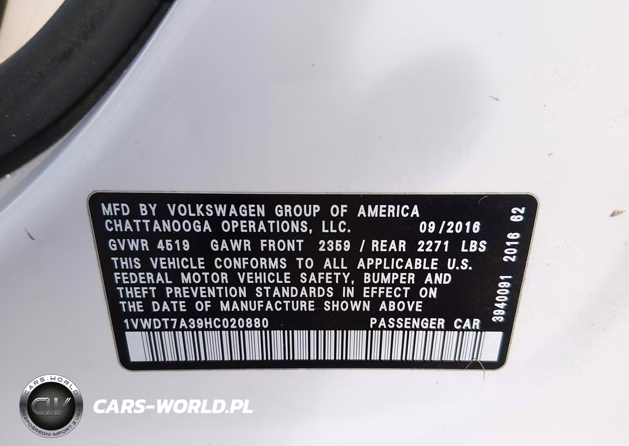 2017 Volkswagen Passat 1.8T R-Line VIN:1VWDT7A39HC020880 - 9