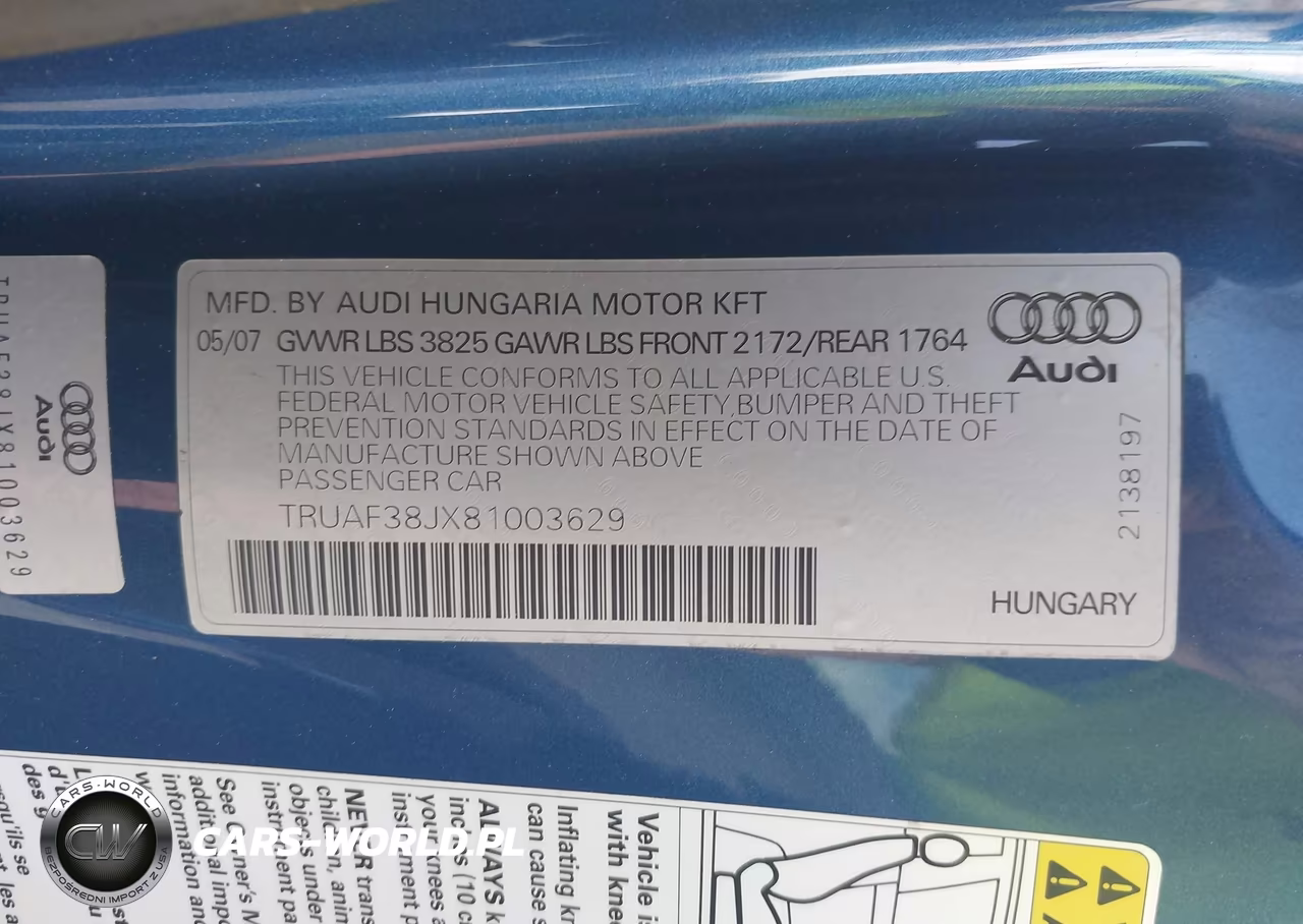 2008 Audi Tt 2.0T VIN:TRUAF38JX81003629 - 9