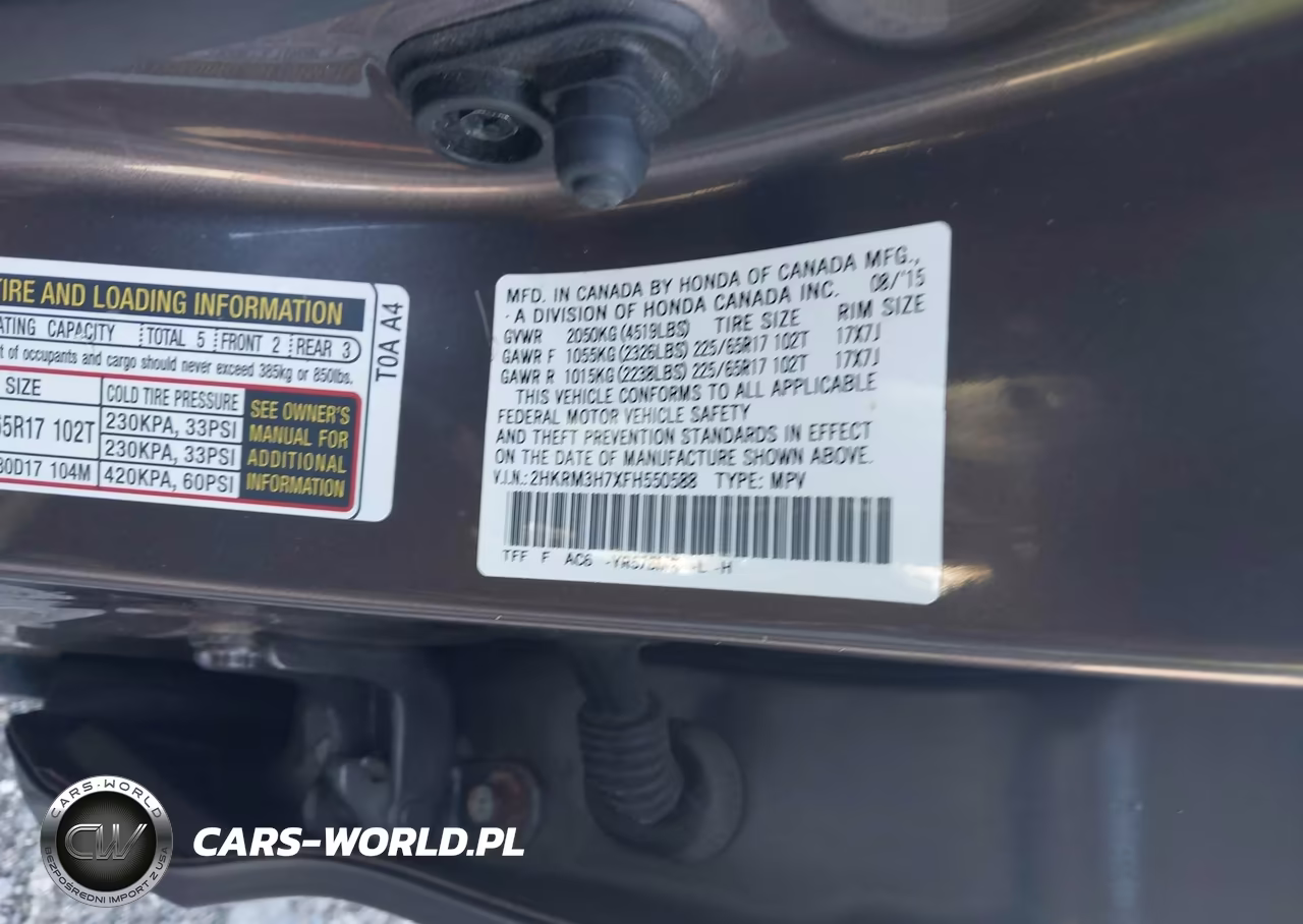 2015 Honda Cr-V Ex-L VIN:2HKRM3H7XFH550588 - 9