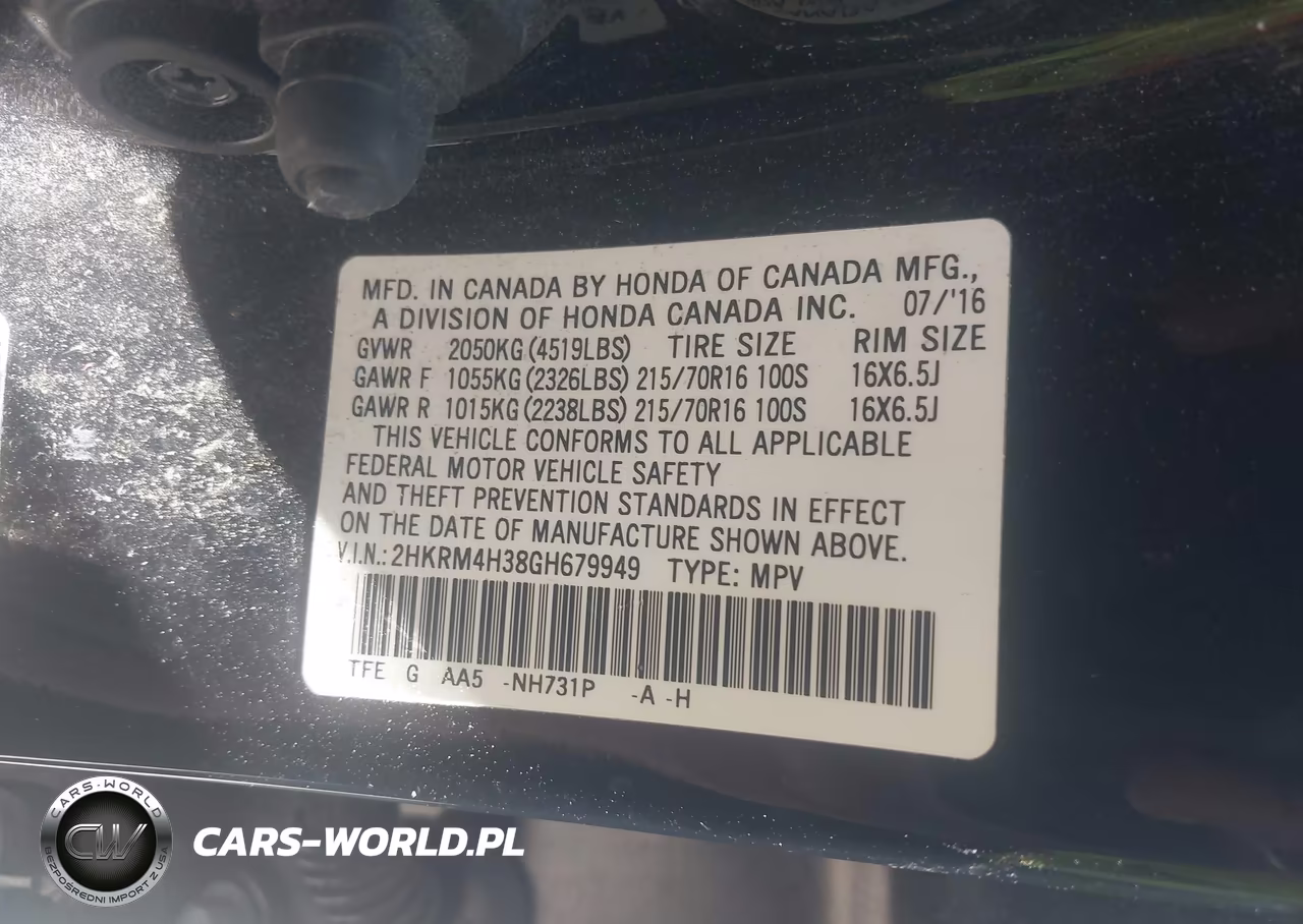 2016 Honda Cr-V Lx VIN:2HKRM4H38GH679949 - 9