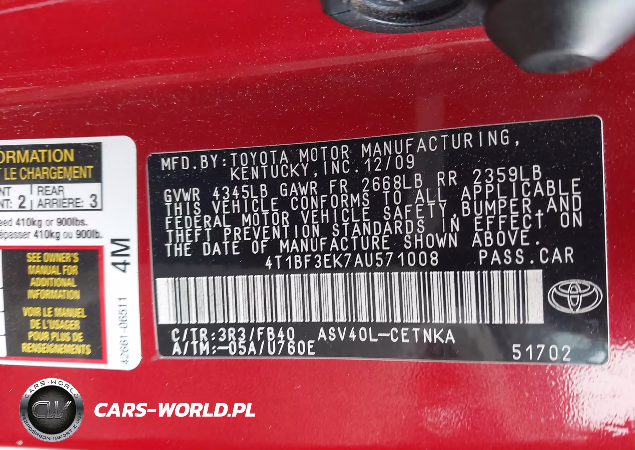 2010 Toyota Camry Le VIN:4T1BF3EK7AU571008 - 9