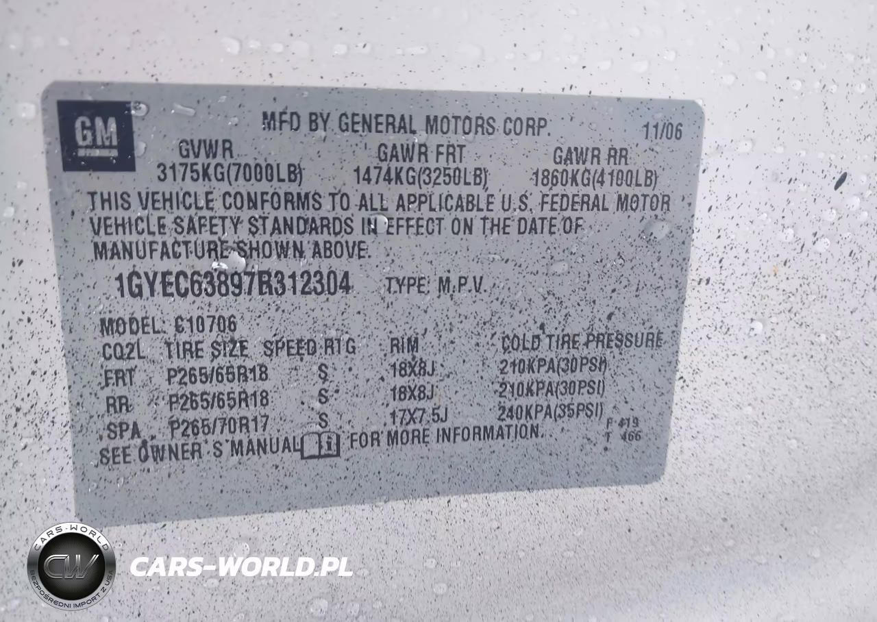 2007 Cadillac Escalade Standard VIN:1GYEC63897R312304 - 9