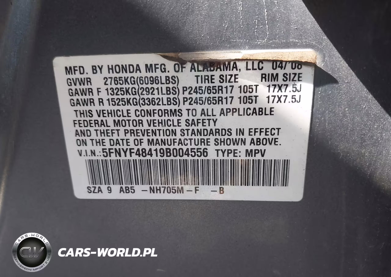 2009 Honda Pilot Ex VIN:5FNYF48419B004556 - 9