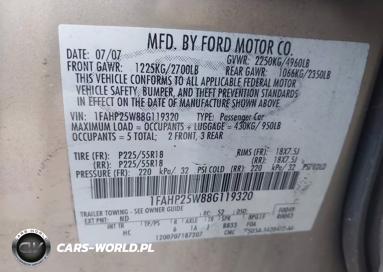 2008 Ford Taurus Limited VIN:1FAHP25W88G119320 - 9