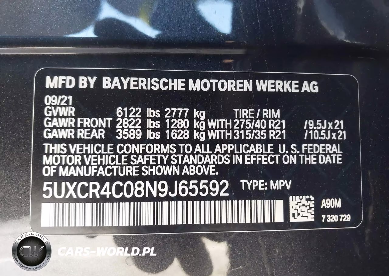 2022 BMW X5 Sdrive40I VIN:5UXCR4C08N9J65592 - 9